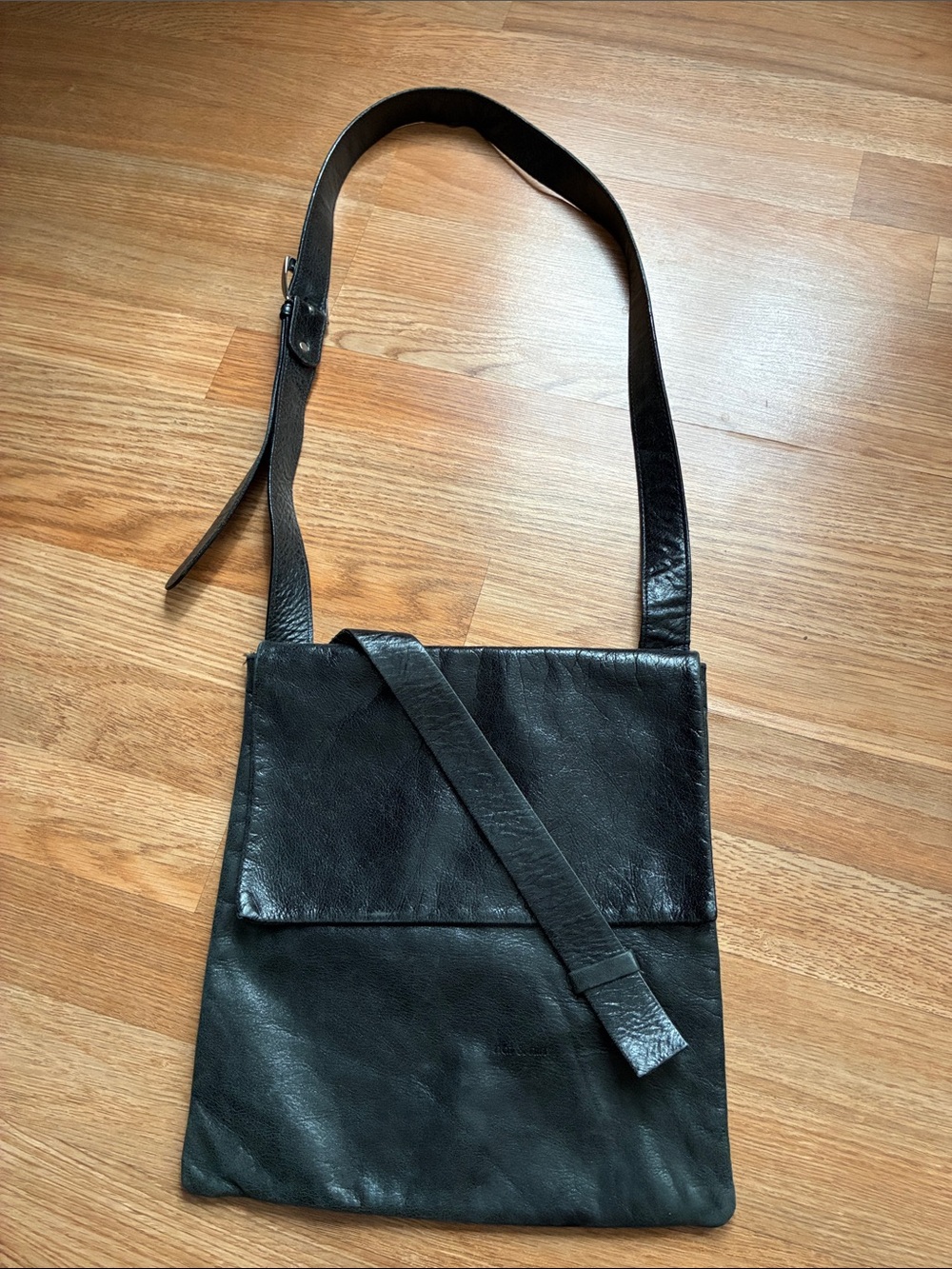 French Classic Black Leather Crossbody Bag